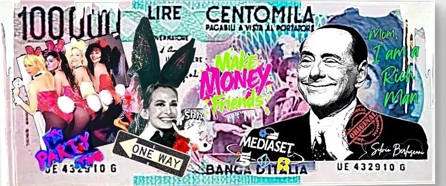 Opera di RO5: banconota da centomila lire reinterpretata